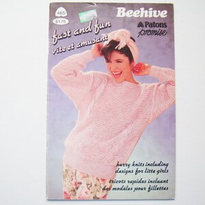 Folleto de patrones de tejido RÁPIDO Y DIVERTIDO vintage Patons Beehive 465 Mujeres Niñas Tops de verano Jersey Jersey Hurry Knits Suéteres de punto rápido