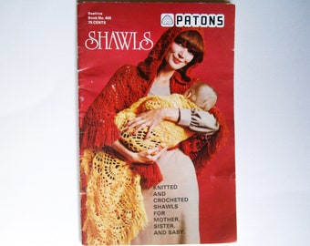 Vintage SHAWLS Pattern Booklet Crochet Knit Patterns Patons Beehive 405 Women Children Circular Triangular Square Picot Border Motif Lace