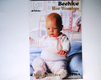 Vintage Baby Pattern Book 478 WEE WONDERS by Beehive Patons Newborn Knit Patterns Sweater Hat Leggings Overalls Pullover Jumper Cardigan