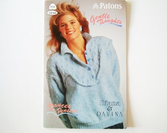 Vintage Knit Sweater Pattern booklet GENTLE THOUGHTS Patons Beehive 614 Women Knitting Cardigan Pullover Jumper Cable Medallion Buttons