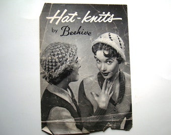 Vintage Knitting Pattern HAT-KNITS by Beehive Patons Leaflet Toque Pillbox Cloche Fashion Accessories Popcorn Hat Spiral Hat Knit Fashions