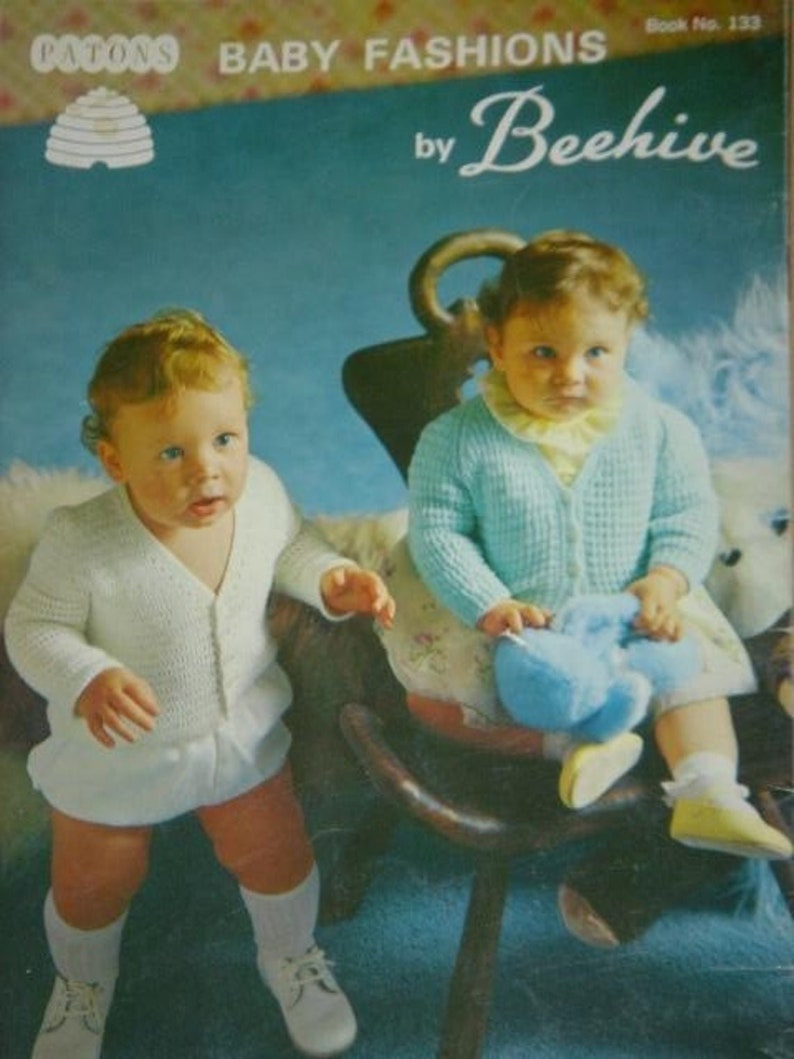 Vintage Pattern Book 133 BABY FASHIONS Knit Crochet Patterns Beehive Patons Newborn Sets Sweater Hat Booties Mitts Pullover Jumper Cardigan image 2