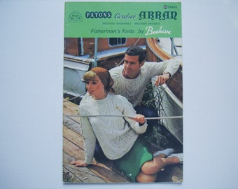 Vintage Pattern booklet FISHERMAN'S KNITS by Beehive 119 ARAN Style Knitting Patterns Cardigans Sweaters Pullovers Jumpers Unisex Family