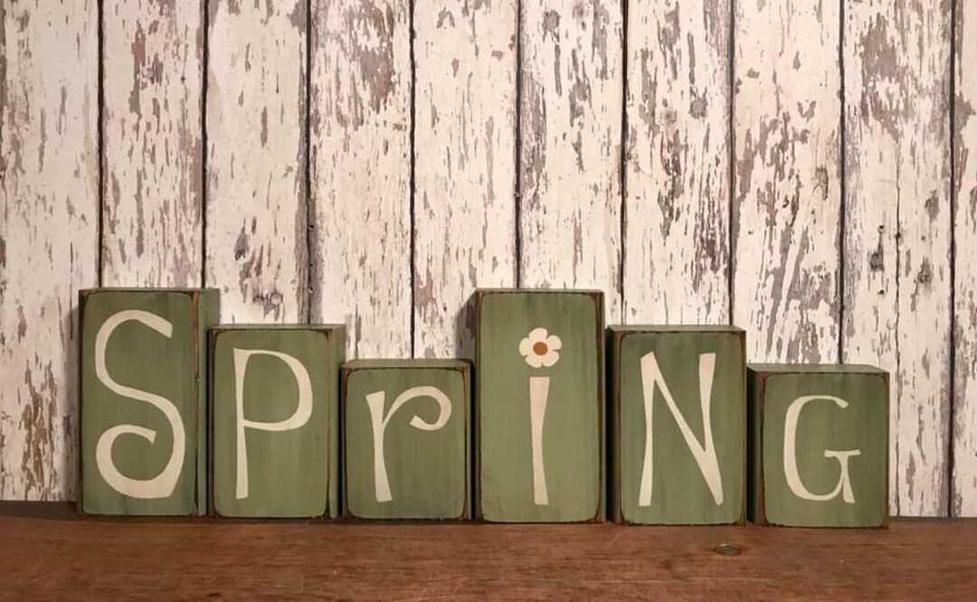 Spring Block Decor Primitive Spring Wood Blocks With Daisy-color Choices-home Decor-hand ...