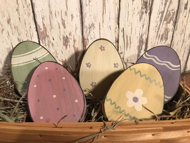 Primitive Wood Easter Egg Set/5 Easter Decoration Etsy