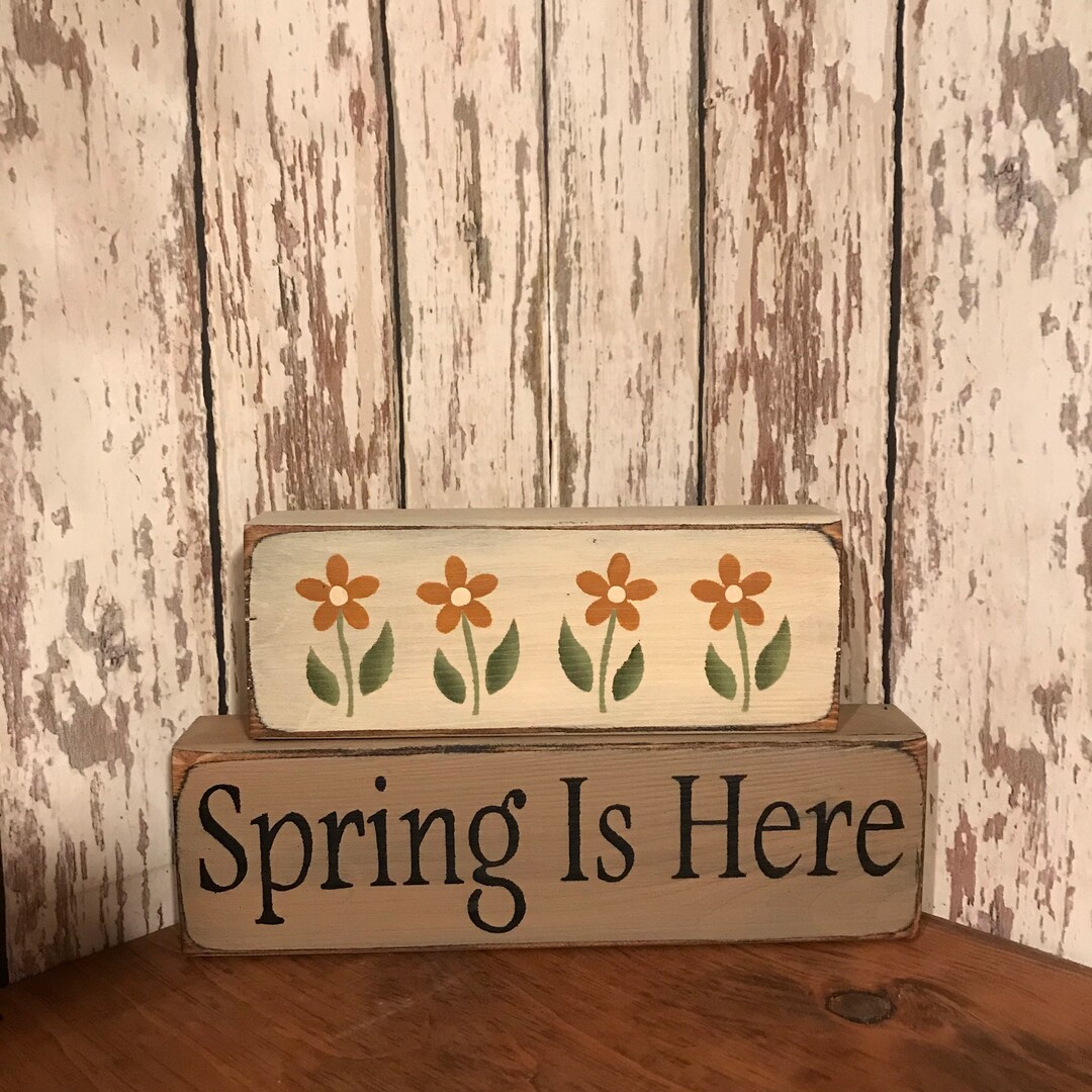 Spring Block Decor Spring is Here Daisy Stacking Block Set-primitive Spring Decor-table ...