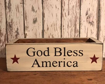 God Bless America Primitive Wood Box with Color and Size Options-Home Decor-Decoration-July 4th-Patriotic Decor #945