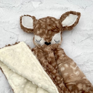 Embroidered Deer Lovey: Personalized Minky Baby Security Blanket
