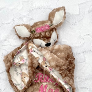 Sweet Little Fawn Baby Lovey,Baby Girl Personalized Gift Lovie,Unique Brown Speckled Fawn/Deer Baby Blanket,Ultra Soft Snuggable Blankie