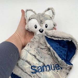 Super Soft Baby Fox Lovey, Perfect Snuggle Comfort Toy/Blankie, Personalized Gray Fax lovy, Unique Baby Boy/ Toddler Gift