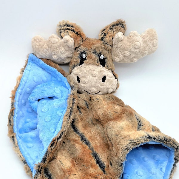 Moose baby lovey-Security blanket-Unique baby boy gift-Baby shower/new baby gift-Moose baby blanket small-Forest animal theme-AKA lovie lovy