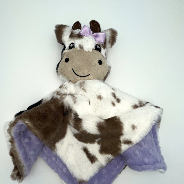 Sweet Cow Lovey, Farm Fun Baby Blanket with Plush Cow Toy, Unique Baby/Toddler Gift, Great Travel Companion Lovie, AKA Security Blanket lovy