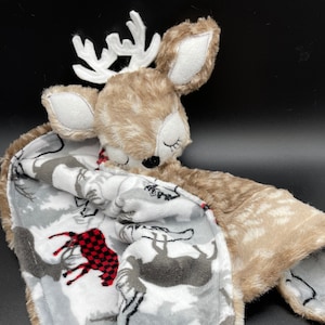 Darling Little Deer Lovey, Super Soft and Snuggable Buck Lovie, Unique Baby Boy Gift, Personalized Baby Blanket with Attached Plush Toy Deer