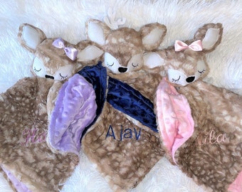 Personalized Baby Lovey,Many Styles to Choose From,Faw/Deer Security Blanket,Unique Baby Gift for Boy or Girl,Ultra Soft Baby Blanket