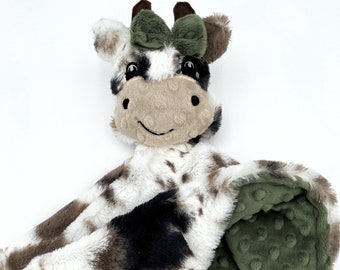 Minky Cow Lovey, Farm Theme Baby Security Blanket, Plush Toy Companion