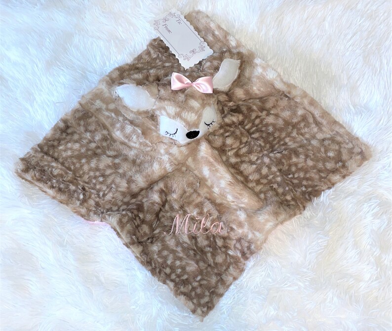 Personalized Baby Lovey With Attached Plush Fawn/deer Toy Etsy