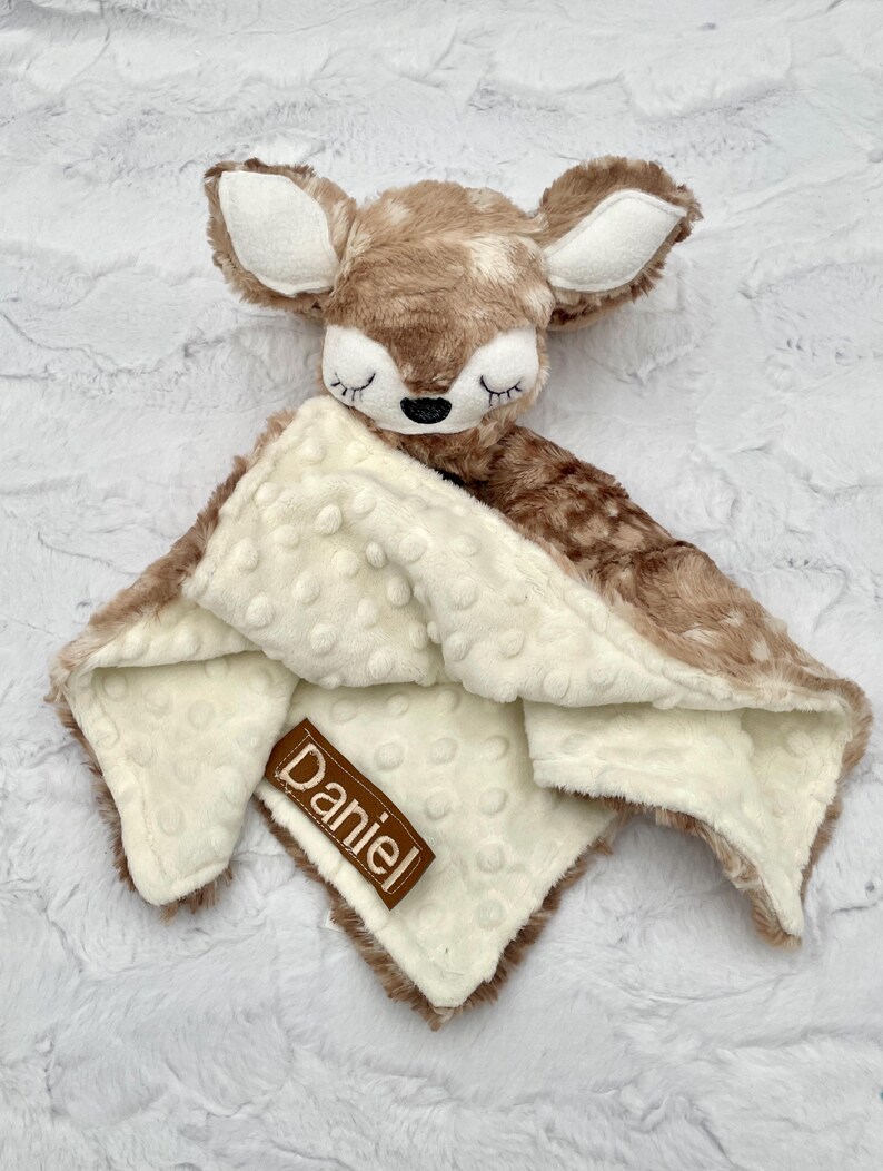 Deer Baby Security Blanket / Custom/Personalized Minky Lovey 1 name/ Plain toy
