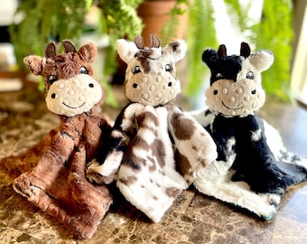 Minky Cow Lovey, Farm Theme Baby Security Blanket, Plush Toy Companion