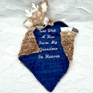 Sent With A Kiss From Heaven/Unique Remembrance/ Memorial Gift, Loss of Loved One Keepsake Security Blanket,Minky Lovey with Attached Toy,