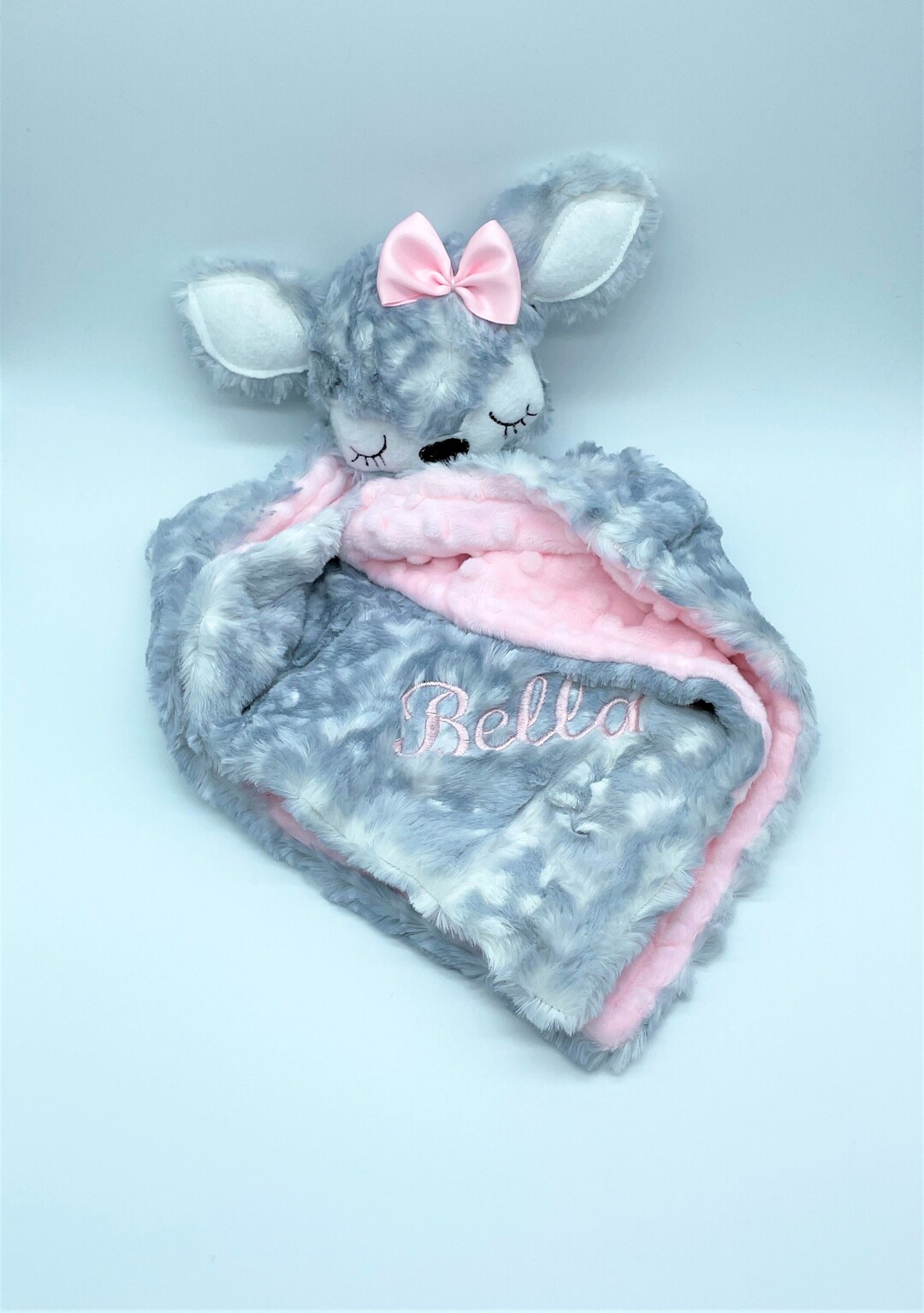 Personalized Baby Lovey With Attached Plush Fawn/deer Toy Etsy