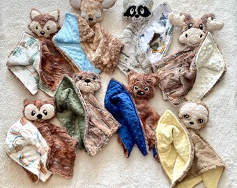 Choose Your Favorite  Animal Lovey/Ultra Soft Minky Security Blanket With Toy