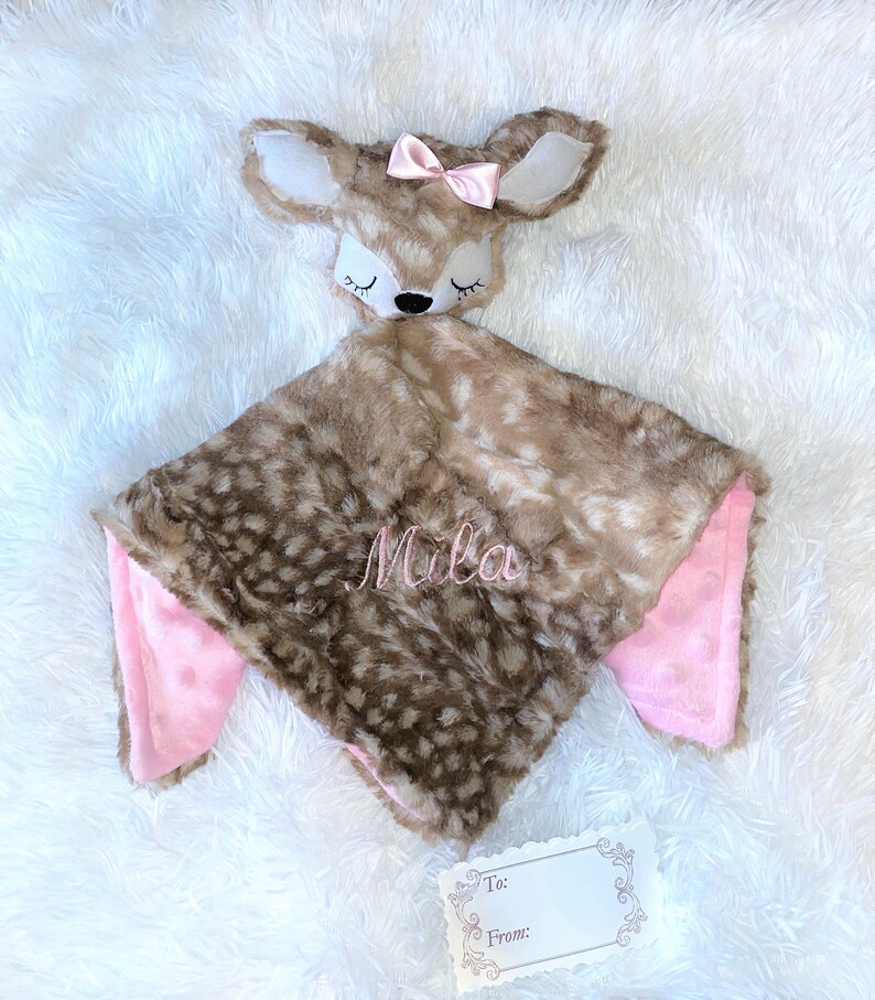 Personalized Baby Lovey With Attached Plush Fawn/deer Toy Etsy