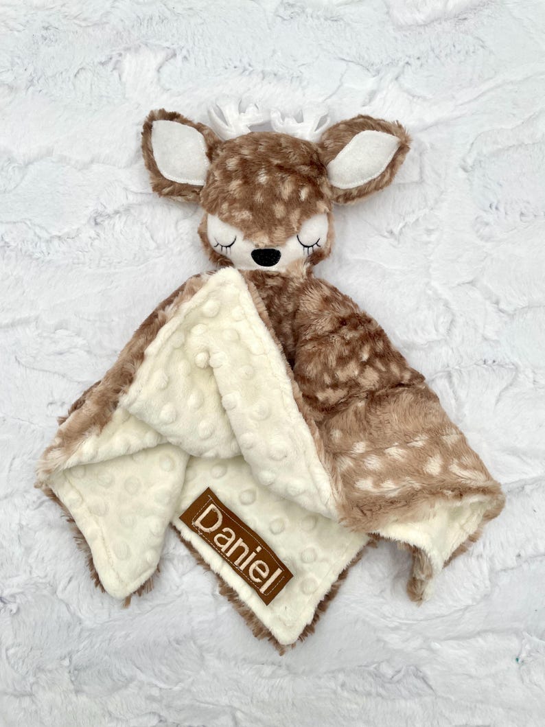 Deer Baby Security Blanket / Custom/Personalized Minky Lovey 1 name/ antlers toy
