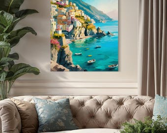 Print Amalfikust, kustkunst Positano, woondecoratie Italië (digitale download)