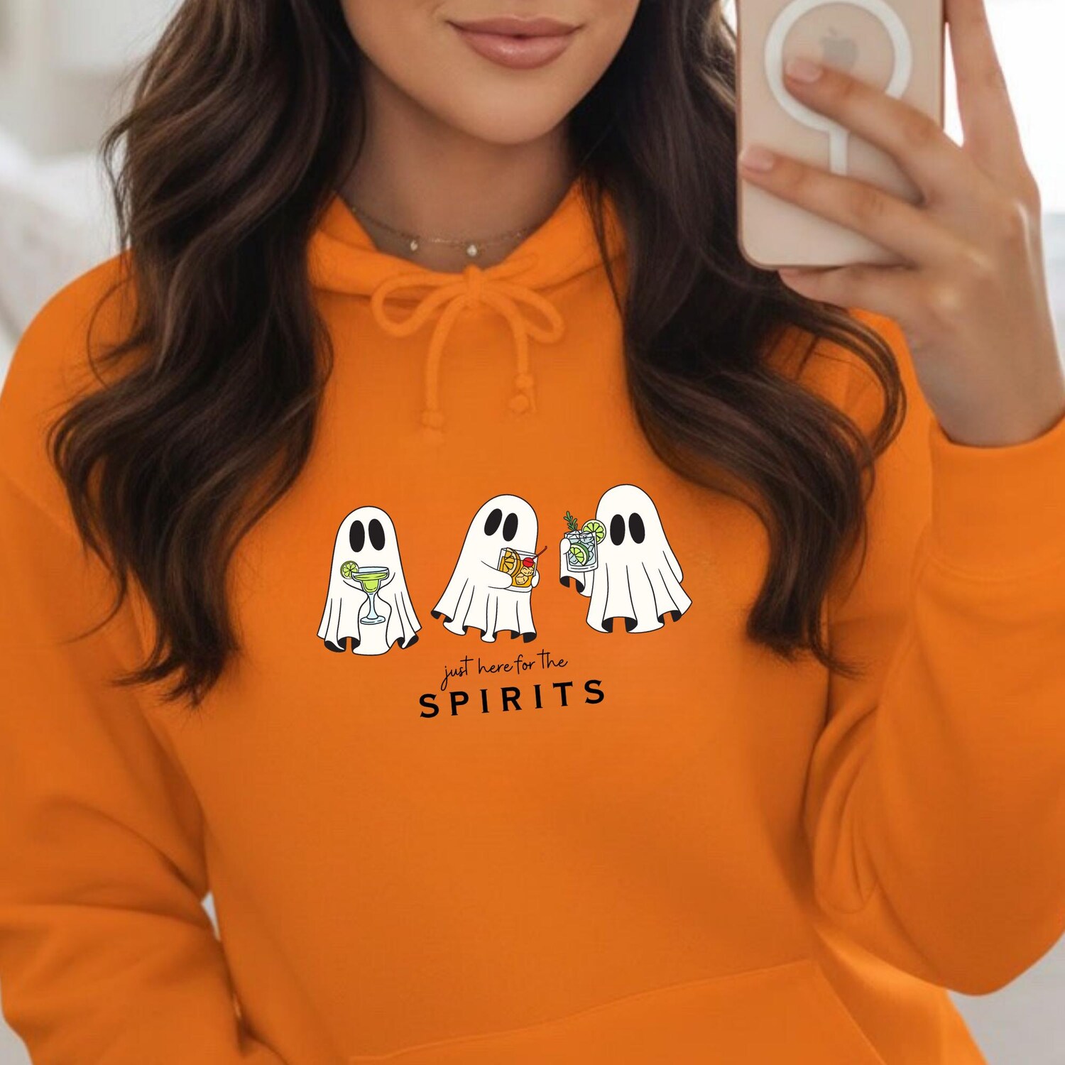 Just Here for the Spirits Hoodie, Cute Ghost Halloween Sweatshirt, Spooky Season Hoodie, Funny Halloween Pullover, Ghost Cocktail Shirt