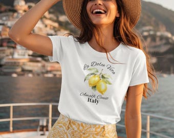 Camiseta "La Dolce Vita Costa Amalfitana", camiseta "Limón de Italia", camiseta estética de verano, camiseta de vacaciones italianas, camiseta con gráficos de viaje para mujer