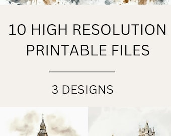 London Watercolor Print Set, Skyline Art, Travel Home Decor (Digital Download)