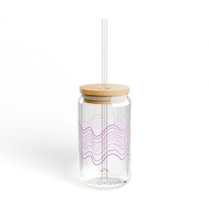 Iced Coffee Glass with Straw and Bamboo Lid, 16oz, Cute Glass Cup, Beer Can Glass Cup, Summer Coffee Cup, Coffee Lover Gift, Gift for Her