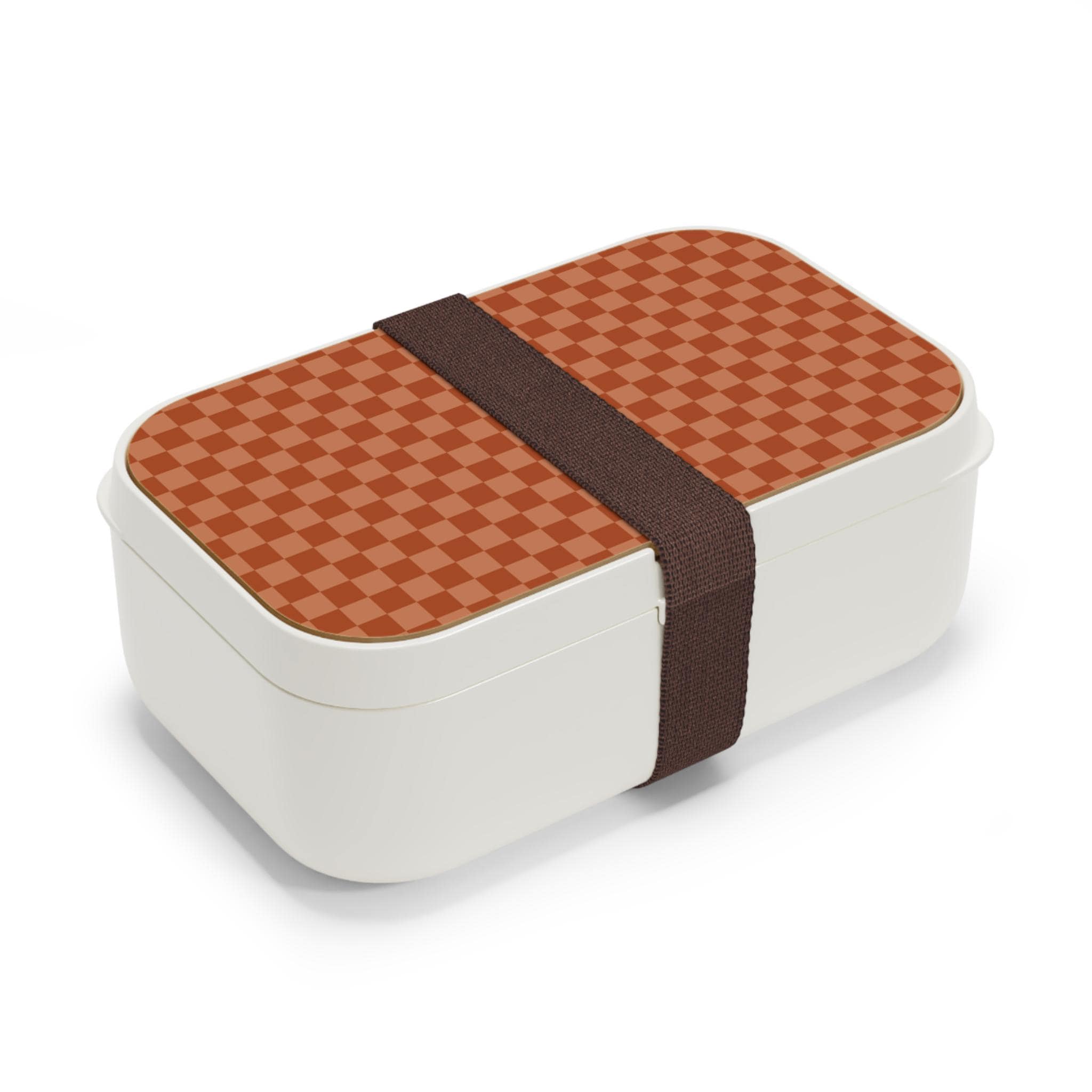Checkered Bento Lunchbox, Japanese Style Food Container, Wooden Lid