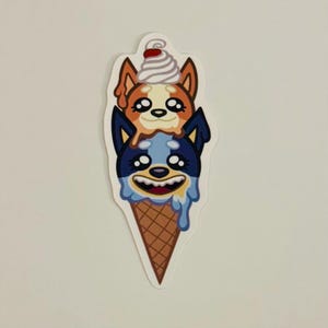 Pegatina de Bluey y Bingo / Helado / Perros / Resistente al agua