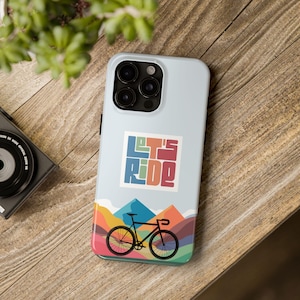 Tough iPhone 15/16 Cases, Cycling Bicycle iPhone case, Bike Lovers Gift, Impact Resistant 2Piece, &quot;Let&#39;s Ride&quot; Colorful cyclist Cover