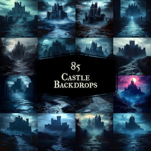 85 Castle Backdrops | Fantasy Castle Backgrounds | Medieval Scenes - Gothic, Halloween, Witchcraft Castle Backgrounds - Digital Backdrops