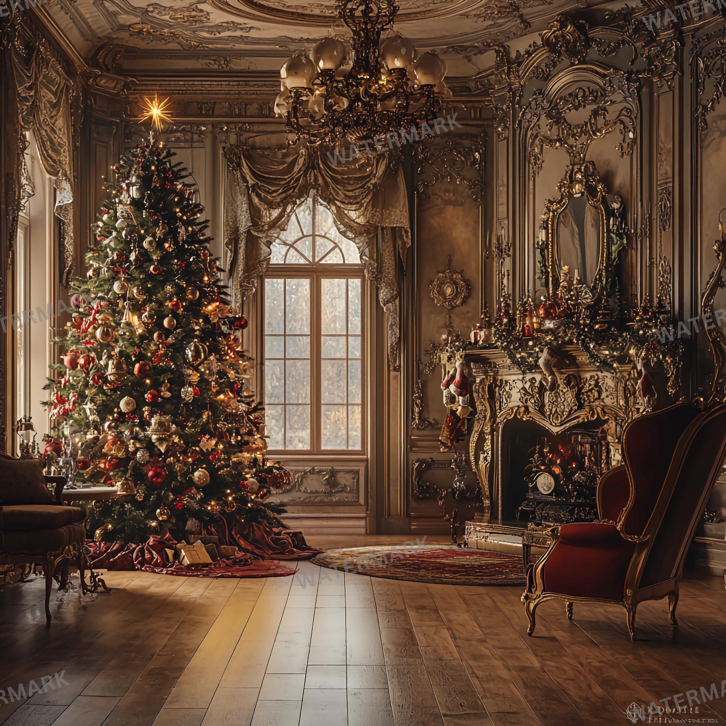 Victorian Christmas Backdrop, Festive Holiday Background (digital ...