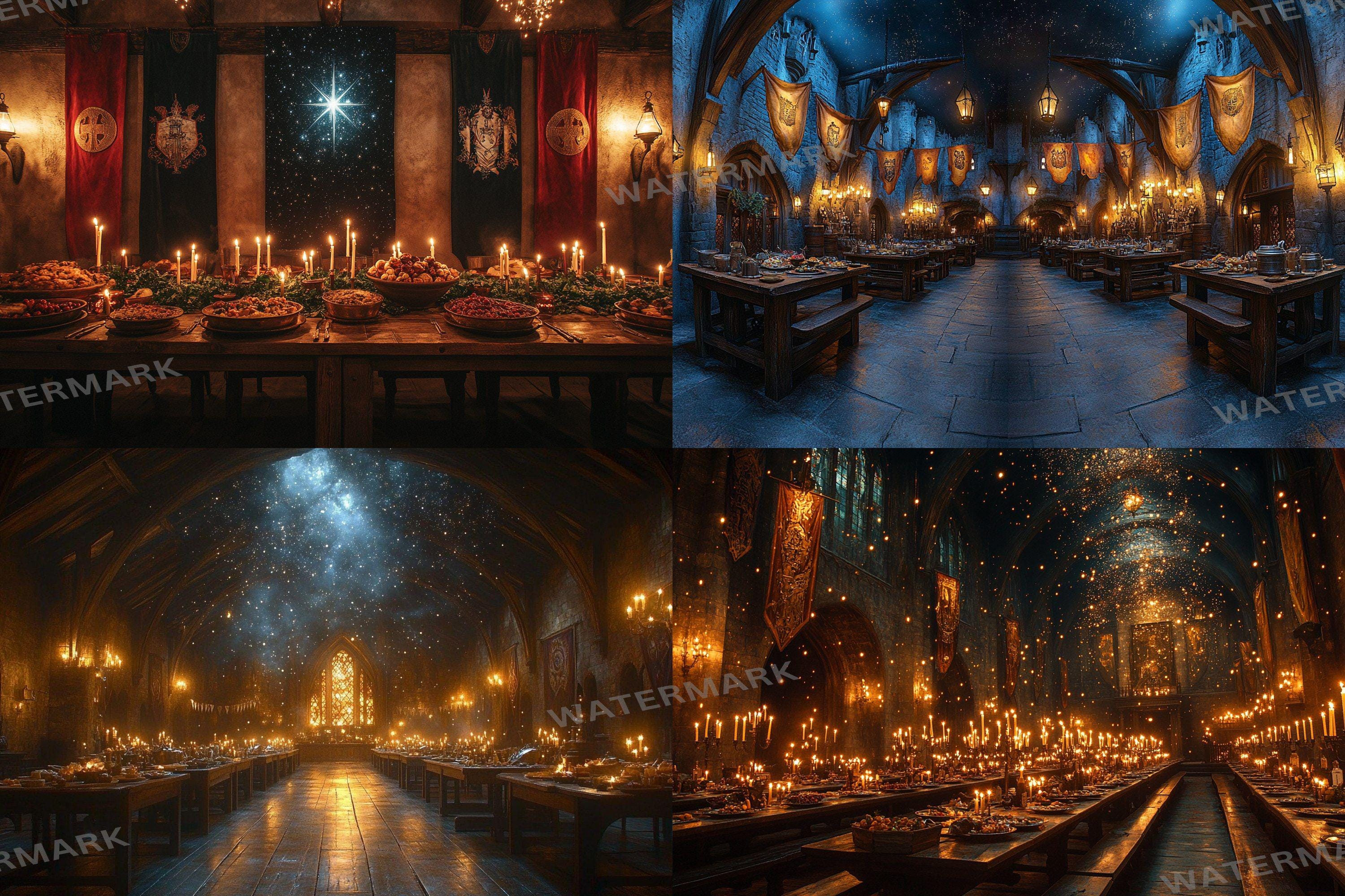 Great Hall Banquet Digital Backdrop - Great Hall at Wizarding School of ...