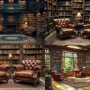 Grand Library Digital Backdrops - Photography - Commercial Use - Reading Nook - Library Room - Reading Room Backgrounds - Master Overlay