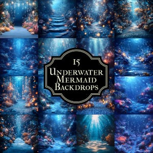19 Underwater Mermaid Backdrops, Magical Ocean Scenes, Deep Sea Photography Backdrops, Digital Mermaid Fantasy Backgrounds
