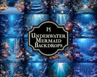 Underwater Mermaid Photography Backdrops, Ocean Fantasy Scenes (JPGs)