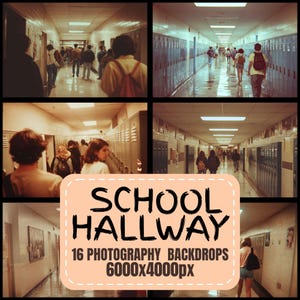 16 School Hallway Digital Backdrops - High School Photography Backgrounds, Senior Portraits, Yearbook Photo Composites