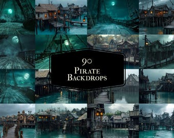 90 pirackich cyfrowych teł, Tropikalna Wyspa Skarbów, Tło statku pirackiego, Jaskinia Czaszek i Ocean Fantasy, Rekwizyt do cosplayu Piotrusia Pana