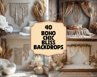 40 boho tła do fotografii, makramy i dekoracje pampasowe (pliki JPG)