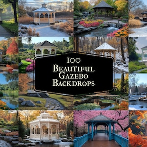 100 Gazebo Backdrops | Digital Outdoor Backgrounds | Enchanting Garden Scenes - Nature Backdrops - Park Backdrops - Spring Backgrounds