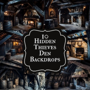 Hidden Thieves Den Digital Backdrop, Fantasy Background for Photographers, Medieval Village Scene, Photography Prop