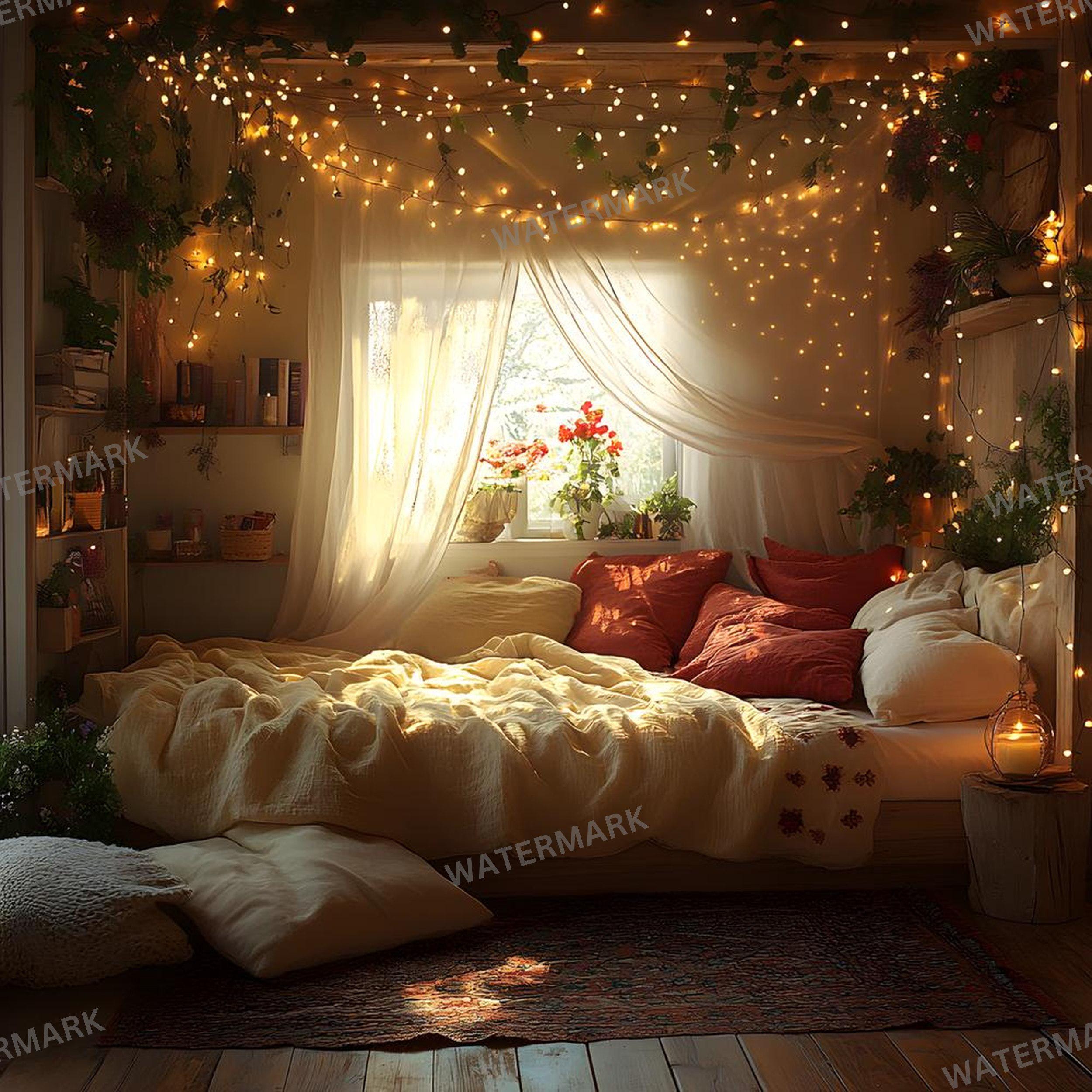 15 Dreamy Boho Photography Backdrops – Cozy Interior Overlays (JPG) - Etsy
