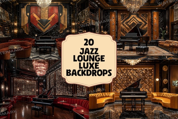 Art Deco Jazz Lounge Backdrops | Luxe Piano Bar Interior (20 Jpgs