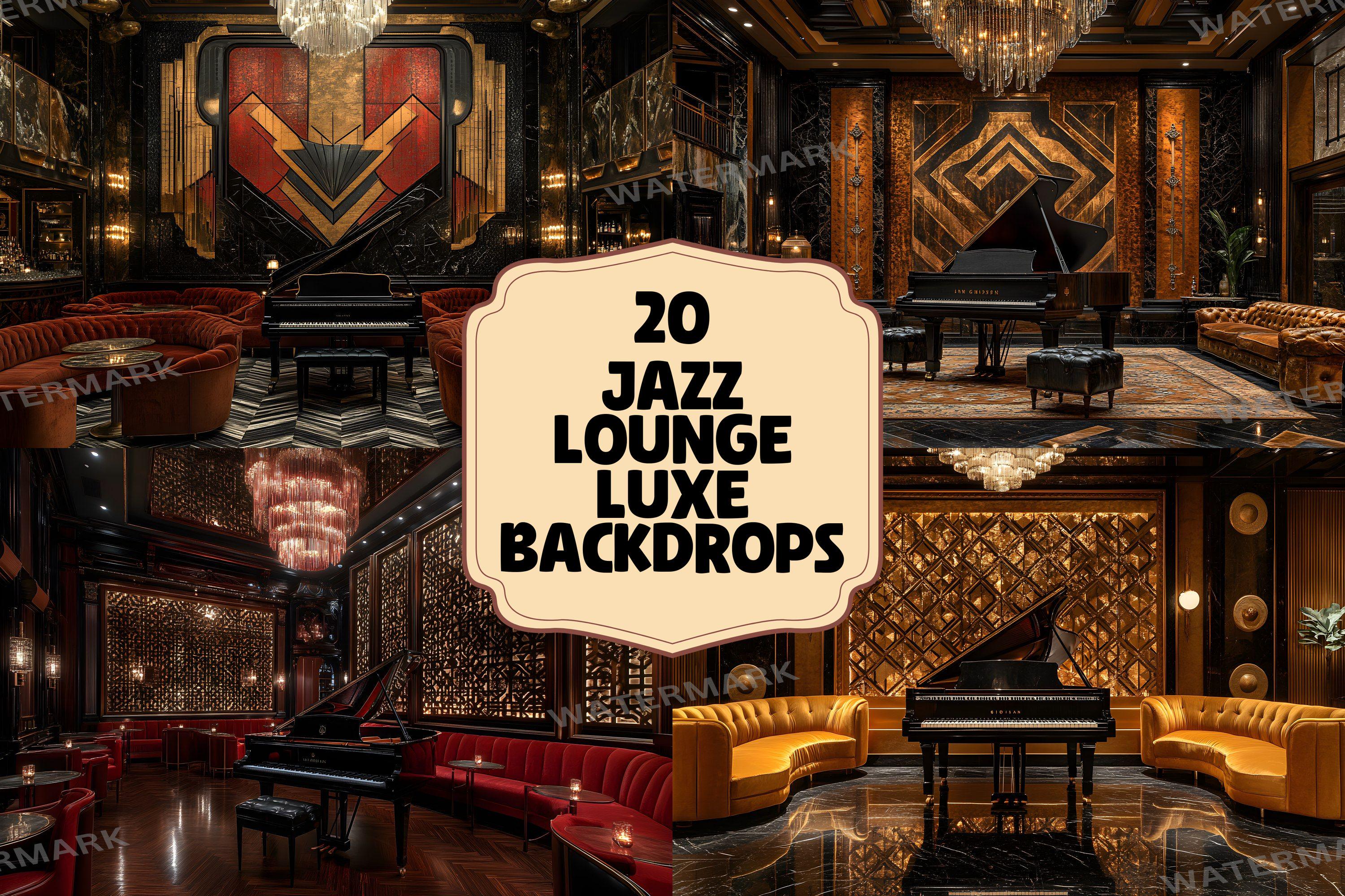 Art Deco Jazz Lounge Backdrops | Luxe Piano Bar Interior (20 Jpgs