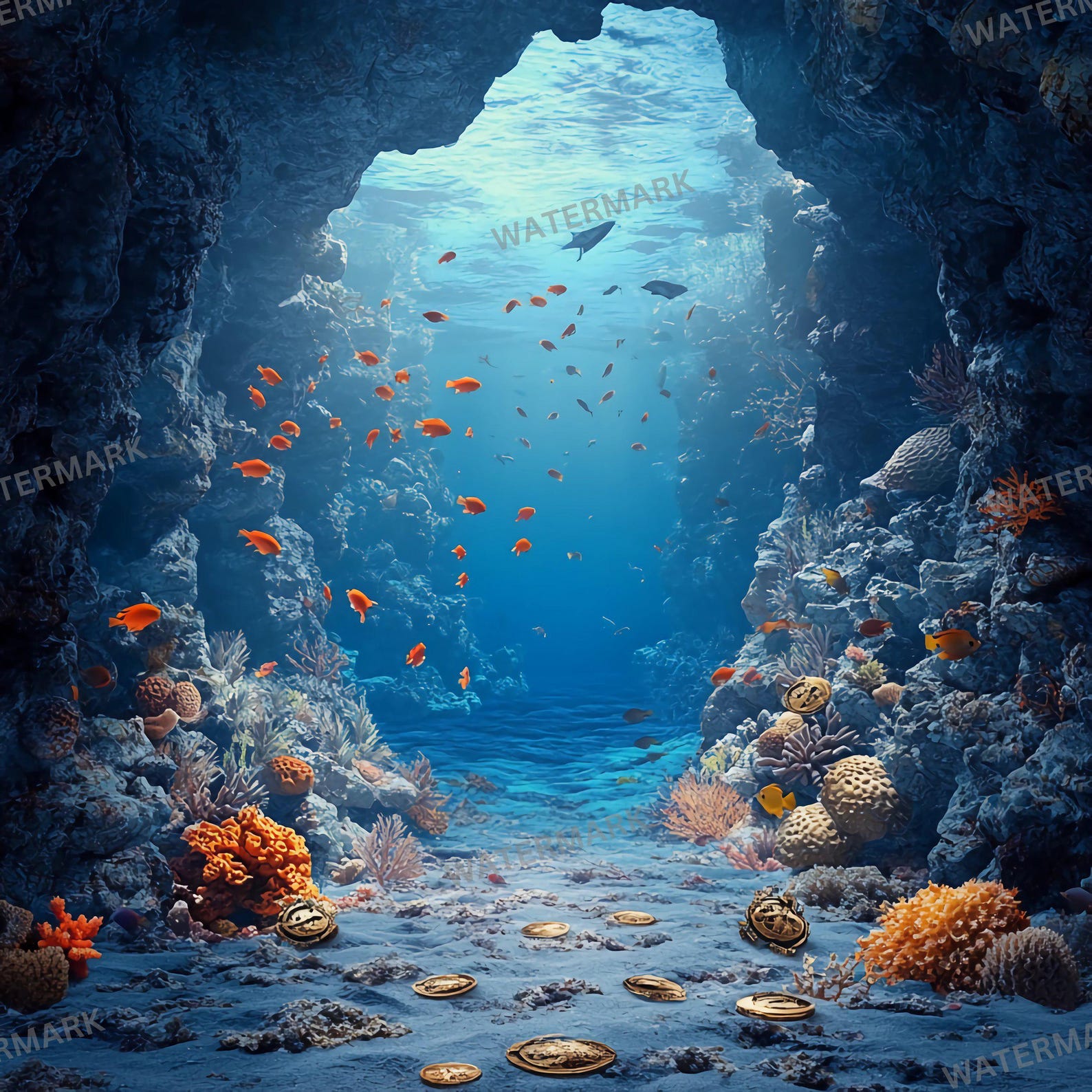 Underwater Cave Photography Backdrops, Coral Reef Scenes (digital ...